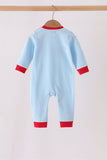 Blue stripe deer embroidery romper
