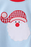 Blue santa claus embroidery gingham pants set