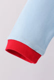 Blue santa claus embroidery gingham pants set