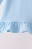 Blue santa claus embroidery ruffle gingham pants set