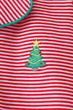 Red stripe christmas tree embroidery pants set