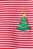 Red stripe christmas tree embroidery ruffle pants set