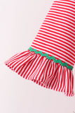 Red stripe christmas tree embroidery ruffle pants set