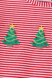Red stripe christmas tree embroidery ruffle dress