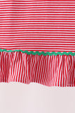 Red stripe christmas tree embroidery ruffle dress