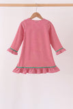 Red stripe christmas tree embroidery ruffle dress
