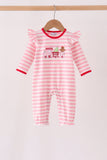Pink gingerbread embroidery stripe ruffle romper