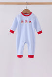 Blue stripe santa claus embroidery romper