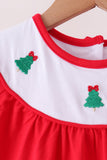 Red christmas tree embroidery ruffle pants set