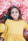 Mustard 3/4 Sleeve Pocket Twirl Dress
