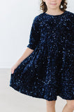 Navy Blue Velvet Sequin Dress