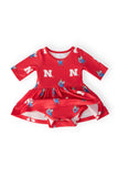 Nebraska Red Herbie Husker 3/4 Sleeve Twirl Bodysuit