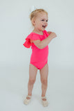 Neon Pink S/S Flutter Sleeve Leotard