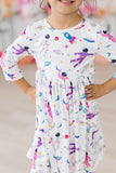 SALE Out of this World 3/4 Sleeve Pocket Twirl Dress