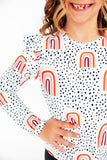 Peach Rainbow L/S Ruffle Tee