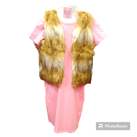 "Lolly" Pastel Long Shirt Dress w/ Optional Faux Fur Vest