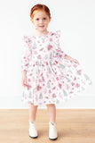 Pink Christmas 3/4 Sleeve Ruffle Twirl Dress