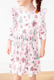 Pink Christmas 3/4 Sleeve Ruffle Twirl Dress