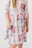 Puppy Party 3/4 Sleeve Pocket Twirl Dress
