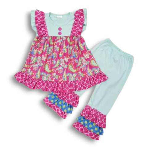 Magenta & Aqua Paisley Pant Set