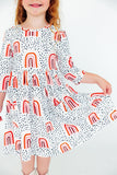 Peach Rainbow 3/4 Sleeve Pocket Twirl Dress