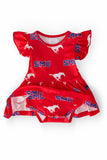SMU Red Mustang S/S Flutter Twirl Bodysuit
