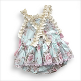 Sky Blue Pink Roses Romper