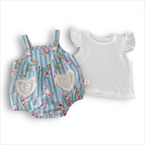 Blue Striped Floral 2pc Romper