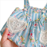 Blue Striped Floral 2pc Romper