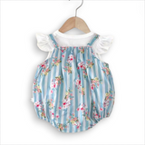 Blue Striped Floral 2pc Romper