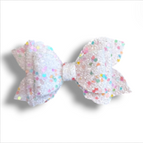 Faux Leather & Lace Glitter Bow