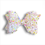 Faux Leather & Lace Glitter Bow