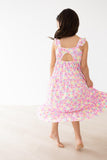 Summer Watercolor Floral Ruffle Maxi Dress