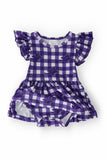 TCU Plaid Frog S/S Flutter Twirl Bodysuit