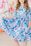 Twirling in Teal 3/4 Sleeve Pocket Twirl Dress