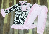 Pink Ruffle Cow Pant Set