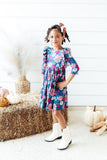 Vintage Garden 3/4 Sleeve Ruffle Twirl Dress