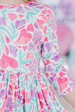 SALE Watercolor Hearts 3/4 Sleeve Pocket Twirl Dress