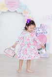 SALE Watercolor Hearts 3/4 Sleeve Pocket Twirl Dress