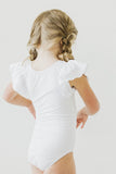 White S/S Flutter Sleeve Leotard