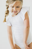 White S/S Flutter Sleeve Leotard