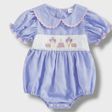 Blue Birthday Smocked Romper