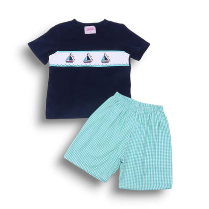 Sailboats Smocked Shirt w/Shorts Set