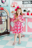 Fluttering Hearts 3/4 Sleeve Ruffle Twirl Dress