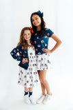 Auburn White Aubie 3/4 Sleeve Pocket Twirl Dress