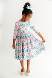 Floral Garden 3/4 Sleeve Pocket Twirl Dress