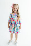Flower Market 3/4 Sleeve Pocket Twirl Dress