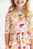 Falling Leaves 3/4 Sleeve Pocket Twirl Dress