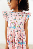 Rainbow Purr-fection Flutter Sleeve Twirl Dress