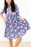 Kitties in the Clouds 3/4 Sleeve Pocket Twirl Dress